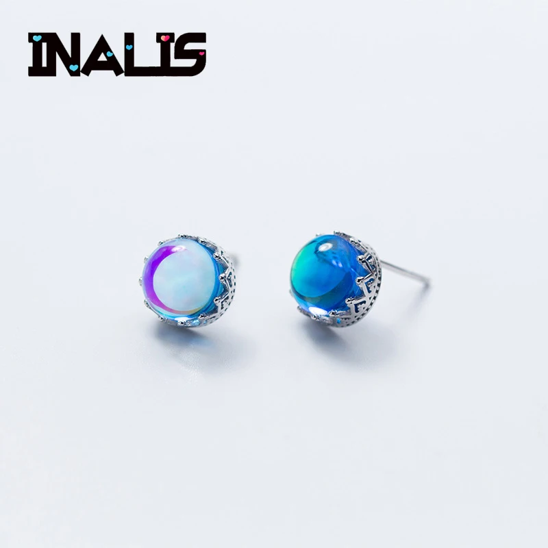 

INALIS New Luxurious Stud Earrings S925 Sterling Silver Inlay Shining Statement Blue Crystal Brincos Fine Jewelry Girl Brincos