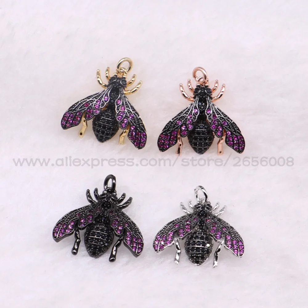 Fashion metal Cute fly Bugs tiny insect pendant charms micro pave wing