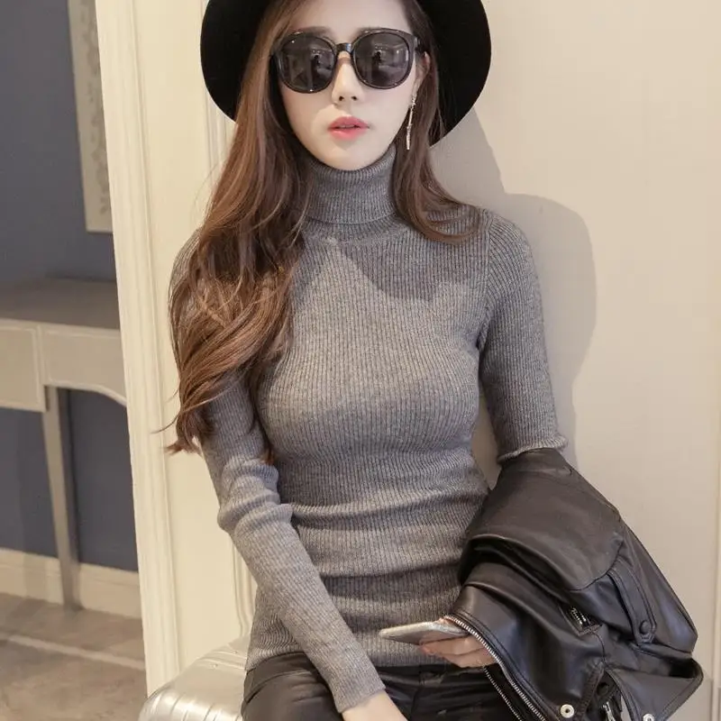 

ATTYYWS 11.11 Hot high collar sweater computer knit short pullover simple wild long sleeve bottoming shirt women's clothing