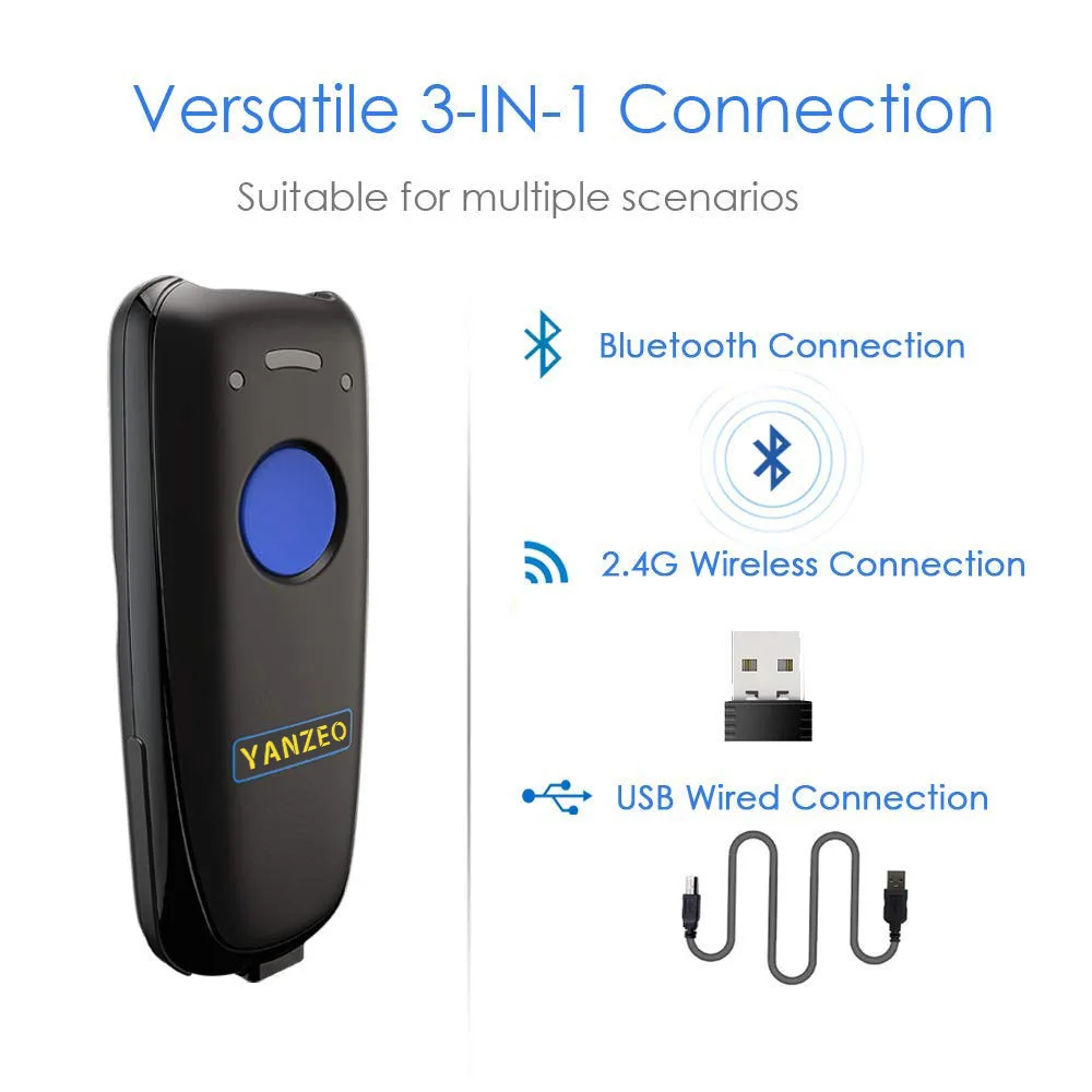 Yanzeo YZ999 تنوعا 3 في 1 اتصال المحمولة جيب قارئ شفرة التّعرّف البسيطة 2.4G اللاسلكية ماسح الرمز الشريطي بتقنية bluetooth Yanzeo YZ999 تنوعا 3 في 1 اتصال المحمولة جيب قارئ شفرة التّعرّف البسيطة 2.4G اللاسلكية ماسح الرمز الشريطي بتقنية bluetooth
