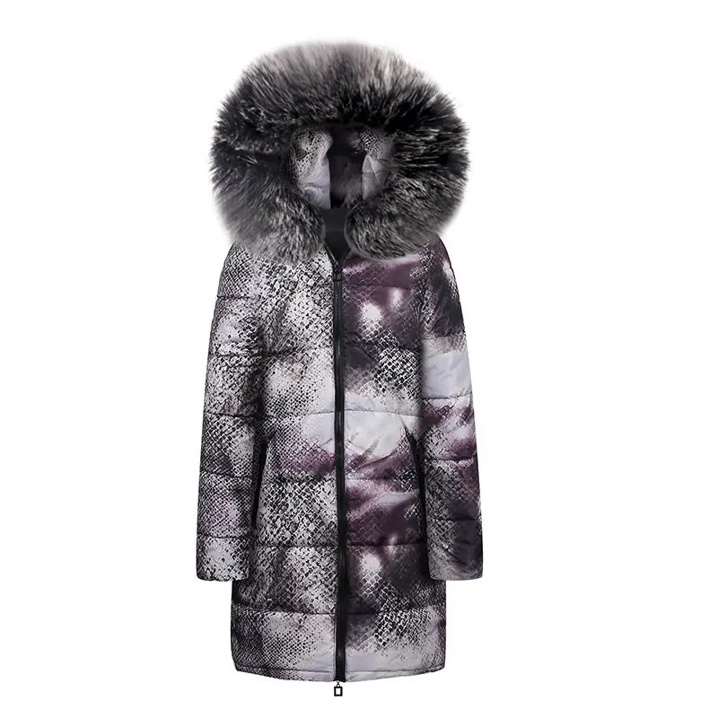 

Casual Winter Jackets Fur Blue Plus Size Coats Womens Parka Slim Print Long Outwears Gray 2019 Warm Female High Street Overcoats