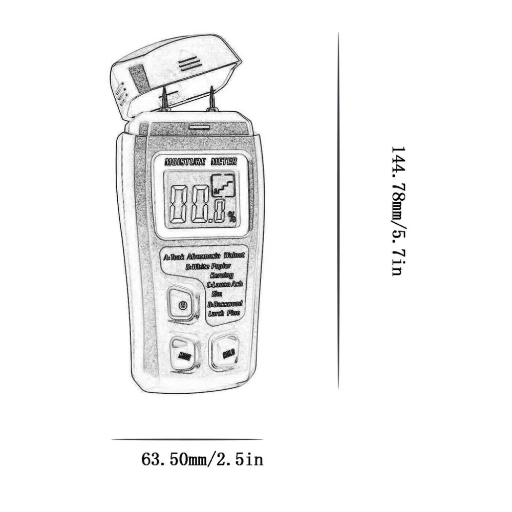 MT15 измеритель влажности древесины два контакта цифровой детектор влажности с большим ЖК-дисплеем портативный тестер для определения влажности древесины