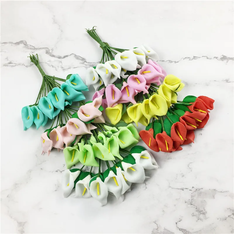 12pcs Mini Foam Calla Lily Fake Flowers Bouquet Artificial Flowers for Decoration Wedding Decoration Valentine's Day Present.Q 12pcs Mini Foam Calla Lily Fake Flowers Bouquet Artificial Flowers for Decoration Wedding Decoration Valentine's Day Present.Q