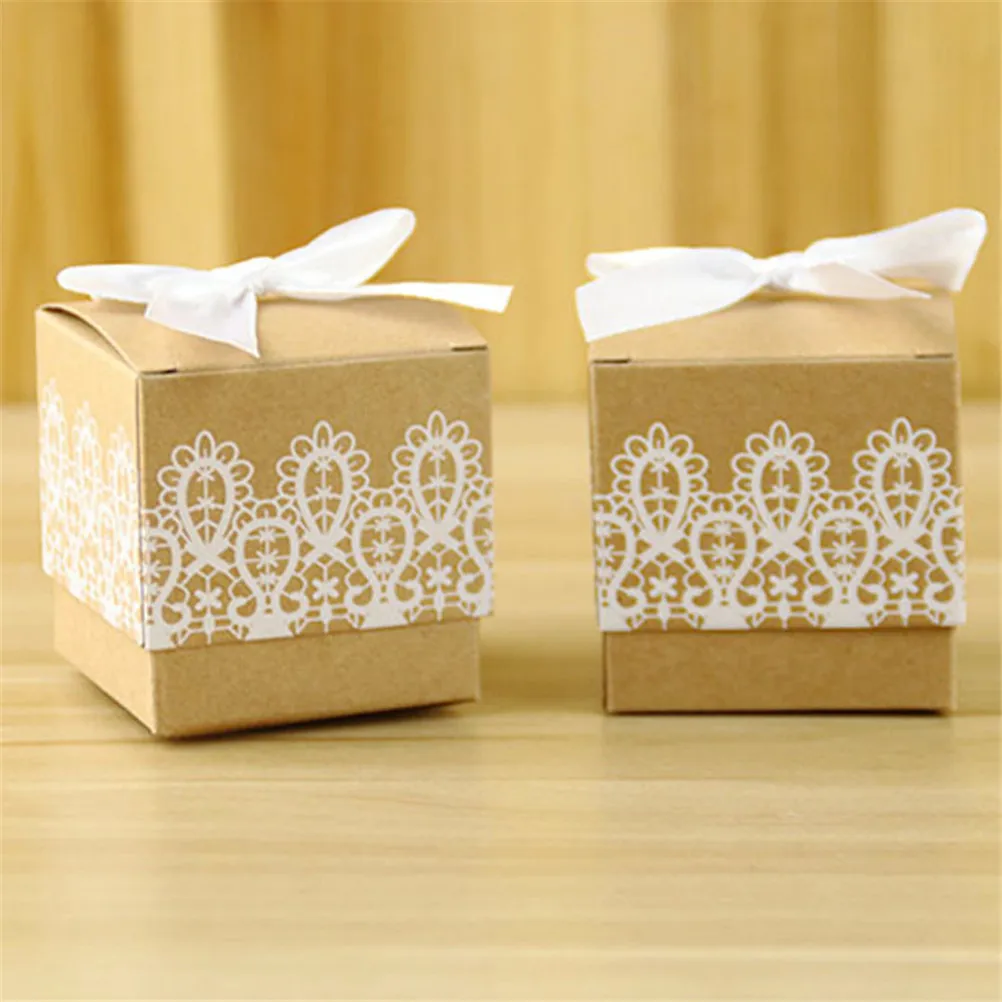 10Pcs/lot Candy Box Rustic White Lace Sweet Lovely Favor Romantic Vintage Gift Boxes With Ribbons Wedding Party Decoration