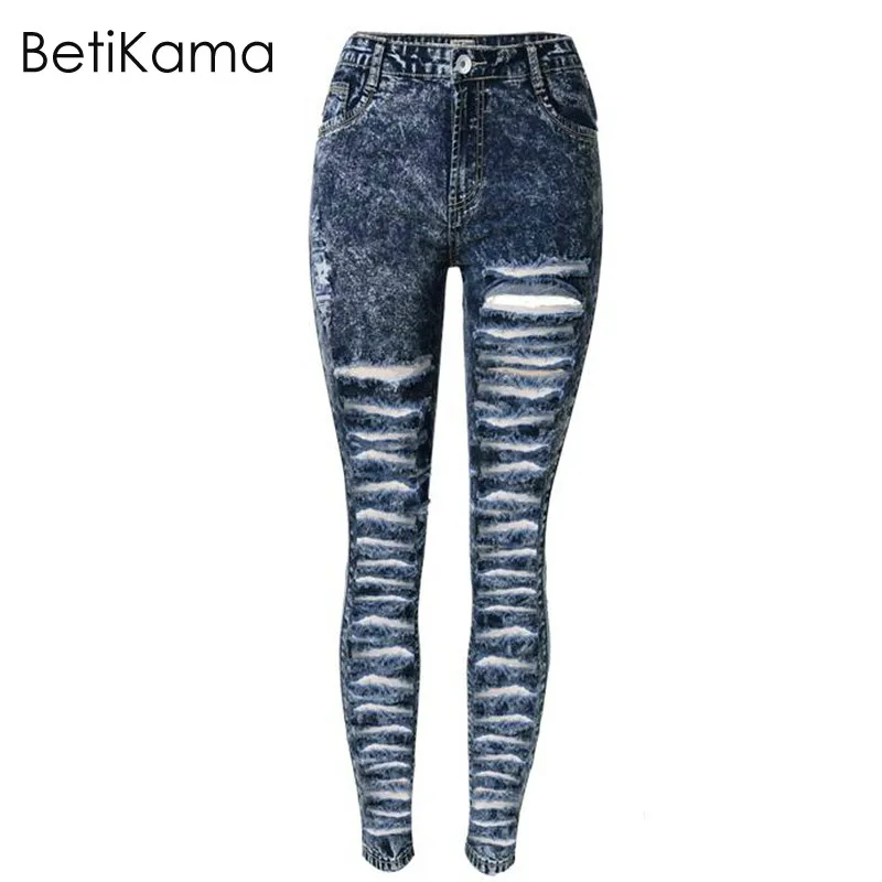 

BetiKama Skinny Pencil Pants Denim Jeans Woman Vintage Trousers Elastic High Waisted Jeans Femme Sexy Ripped Jeans for Women