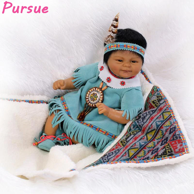 

Pursue 17 inch Black African American Doll Reborn Silicone Baby Doll Toys for Girls reborn-baby-doll-kit brinquedos para meninas