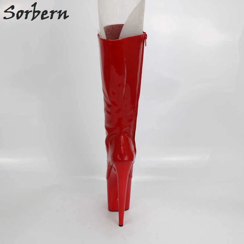 Mujer Sorbern Zapatos Plataforma De 20 Alta Cm Suelas Negro Pierna Tacones Cremallera Lateral blanco Botas Con Rojo Piel fqHfBO