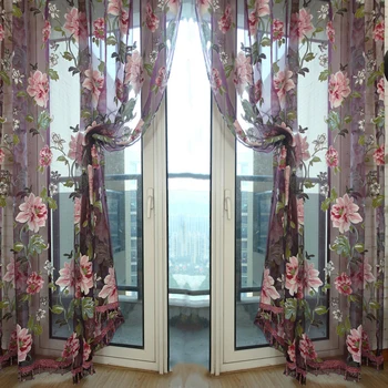

Stylish Floral Tulle Voile Sheer Curtain Panel for Wall Door Window Home Decor Drapery Valance 1m x 2m