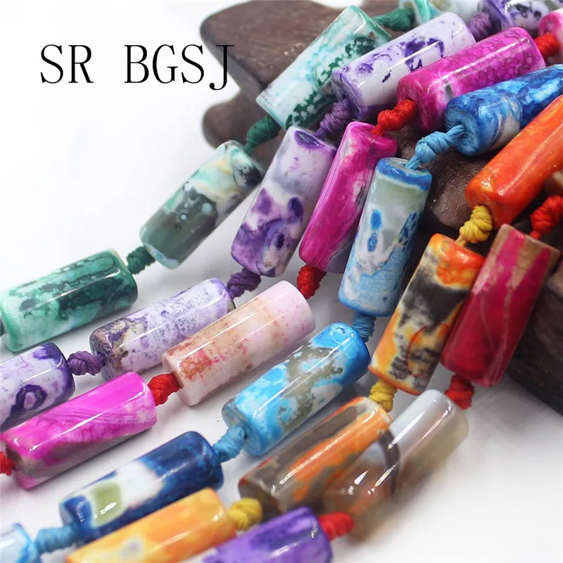 

Free Shipping 9x20mm Kinds of Colors Column Fire Agat Natural Stone Gem Loose Stone Beads Strand 15"