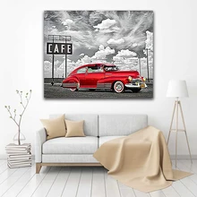 DIY картинки для раскраски по номерам с цветами облачно Ретро красный автомобиль картина Рисование Живопись по номерам в рамке дома