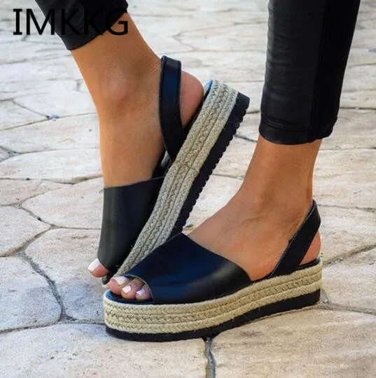 

Women Sandals Summer Flat Back Strap Gladiator Sandals Hemp Platform Casual Slipper Beach Flip Flops Zapatos Mujer a792