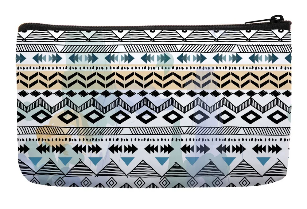 

Black and White Ripple Aztec Tribal Ethnic Geometric Print Customized Small Cosmetic Bag Wristlet Makeup Bags