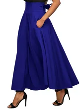 Colorfaith Women Slit Long Maxi Skirt Ladies Fashion Pleated Flared Pockets Lace Up Plus Size 4XL