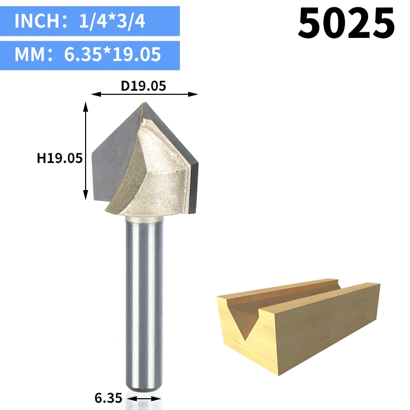 HUHAO 1 шт. 1/" 1/4" хвостовик V тип долбежный резак профессиональные фрезы для дерева 90 градусов Вольфрам деревообрабатывающий резной инструмент - Длина режущей кромки: 5025