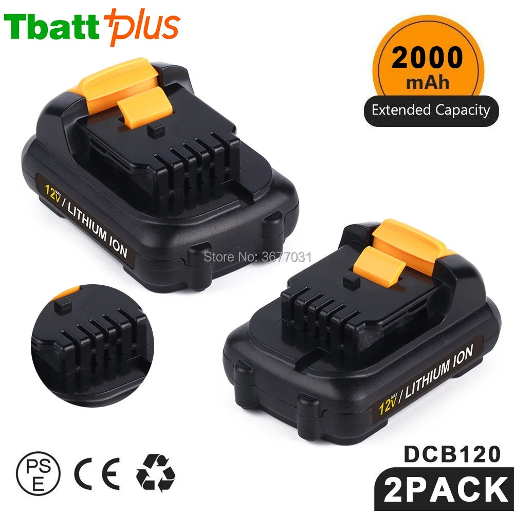 TBATTPLUS 12 В 2000 мАч Батарея для Dewalt DCB120 DCB121 Вольт Аккумуляторная дрель