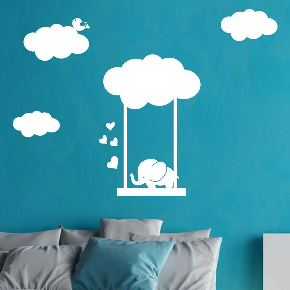 

Wall Stickers For Kids Rooms Cloud Baby Elephant Swinging Removable Art Vinyl Muursticker Home Room Decor Stickers On The Wall