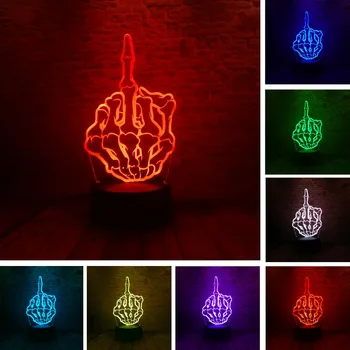 

Creative 3D Skull Middle Finger LED Night Light 7 Color Gradient Bedside Indoor Lamp Child Baby Kid Sleeping Toys Best Xmas Gift