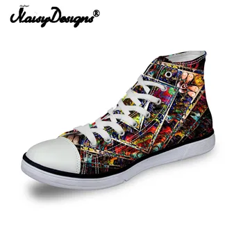 

Noisydesigns ladies vintage high top sneakers girls casual vulcanized Women Symmetrical pattern cool 3D print flat canvas shoes