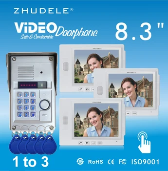 

ZHUDELE Home Security Intercom System Kits 3X8.3"Video Door Phone+1 CCD Camera,Waterproof Cover Password&Inductive Card Unlock