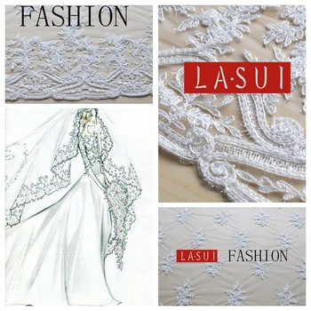 

LASUI 2017 the new Bright silk gauze beaded embroidery flowers wedding dress evening dress lace fabric vestido longo X0221