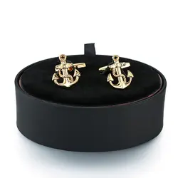 DY высокое качество латунный материал золотой якорь запонки подарочный набор/Французский мужские запонки черная кожа box Set Бесплатная