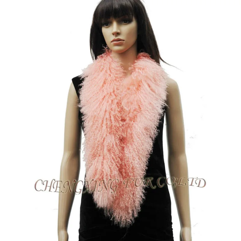 CX-S-02E для женщин, высокое качество, последняя мода, дизайн, настоящий Тибетский овечий мех, шарф~ лучший подарок для девочек~ Прямая - Цвет: Pink