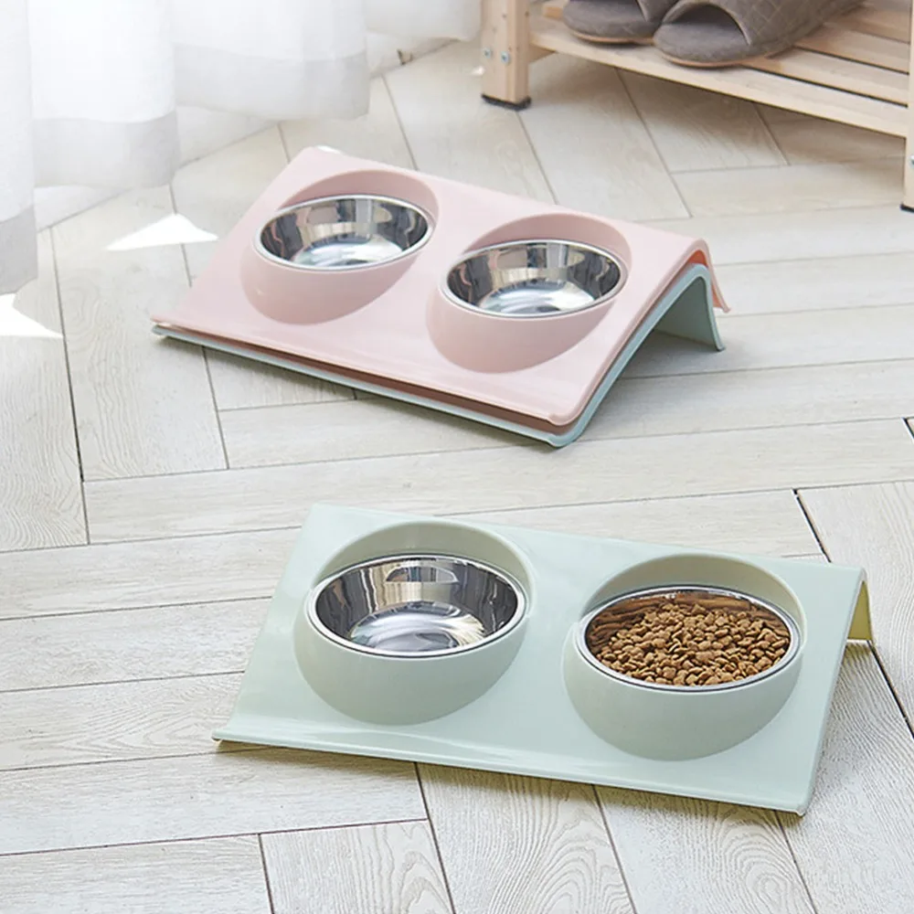 

Dog Elevated Double Bowl Stainless Steel Water and Food Bowls With Non-Spill Design Feeder For Pet Puppy Cat Feeding Dishes