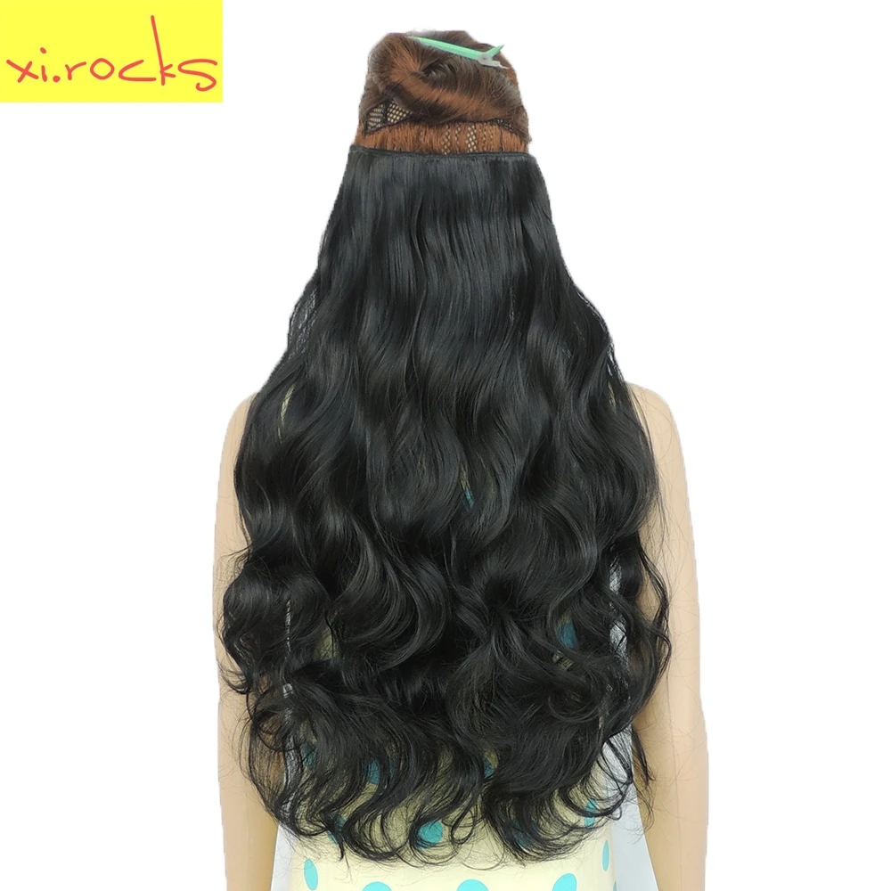 

2 Piece Xi.Rocks 5 Clip in Hiar Extensions 70cm Synthetic Hair Clips Extension 120g Curly Hairpin Hairpiece Barrettes Black 1BJ