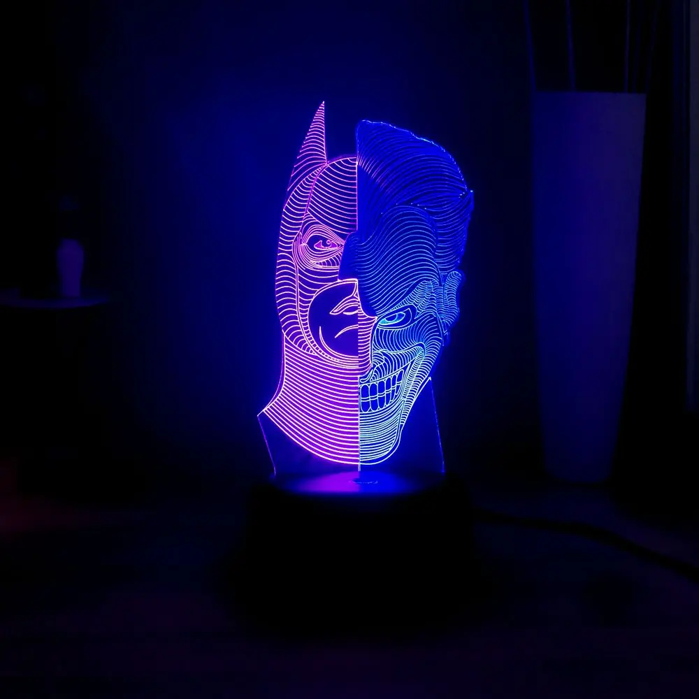 Странные Бэтмен светодиодный ночник два выражения на лицо Marvel Surperhero Многоцветный 3D иллюзия Лампа мальчик забавная игрушка подарок на день рождения