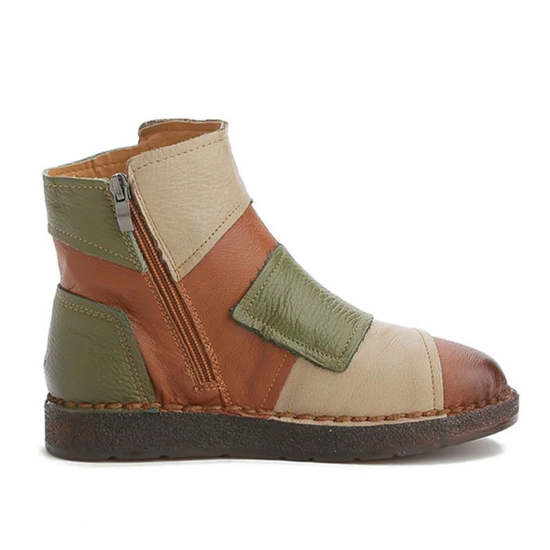 DRKANOL 2020 Autumn Winter Real Genuine Leather Women Boots Retro Handmade Mixed Colors Warm Ankle Boots Women Flat Casual Shoes