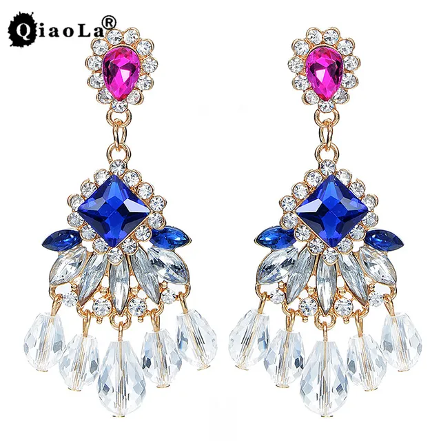 Qiao La 2017 New Hot Pink Water Drop Earrings Royal Blue Crystal Qiao La 2017 New Hot Pink Water Drop Earrings Royal Blue Crystal Tels Dangle