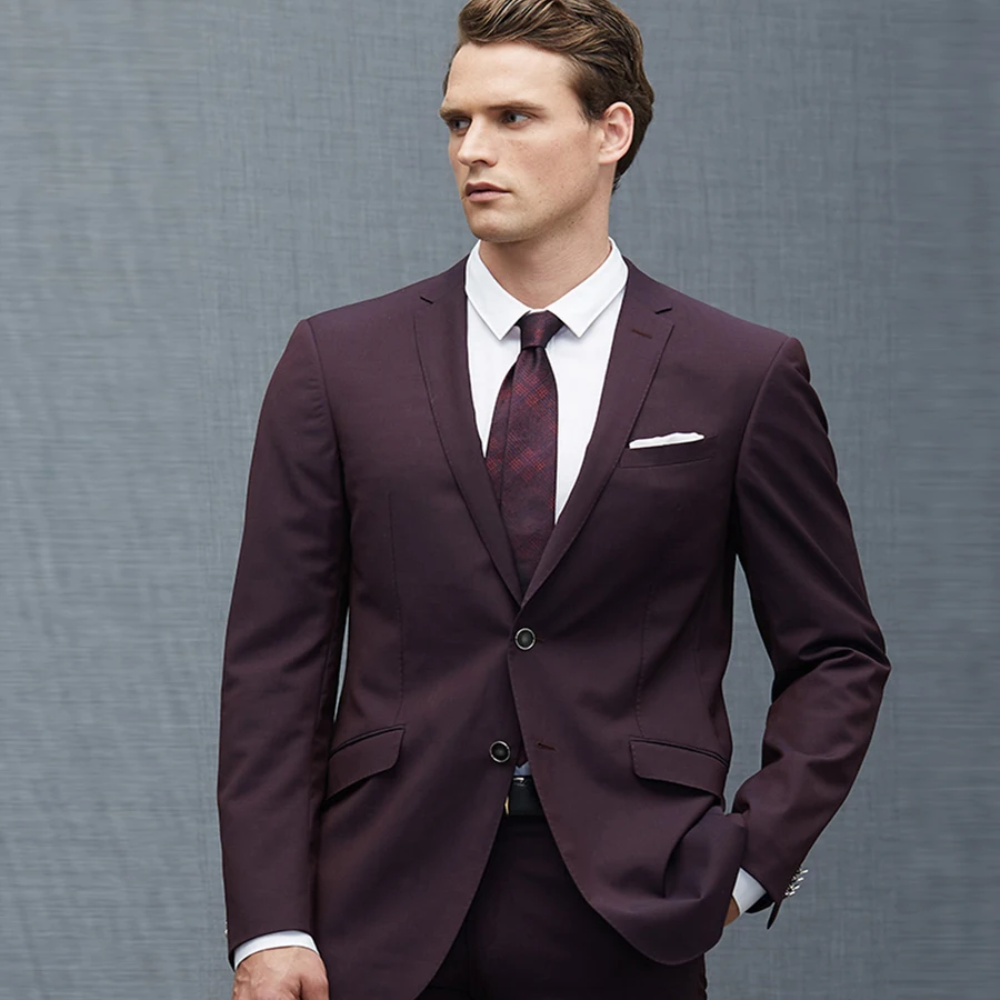 

Burgundy Business Suit Style Wedding Suit Custom Tailor Made Terno Masculino Suits Notch Lapel One Button 2018 New Arrival