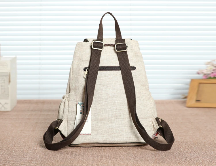 Fashion National String Appliques Women Shopping backpacks!Nice Floral appliques Lady Small backrack All-match Canvas Backruck