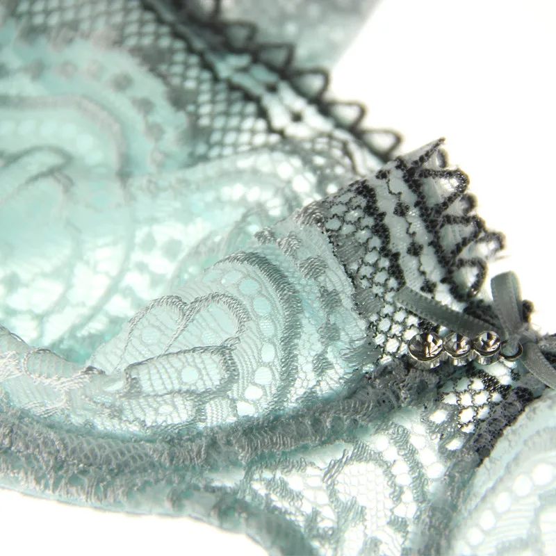 Goede Jong Meisje Ultradunne Half Cup Beha Plus Size D Cup Kant Transparante Bh Set Sexy Groene Ondergoed Vrouwen Sets Hollow out Brasserie