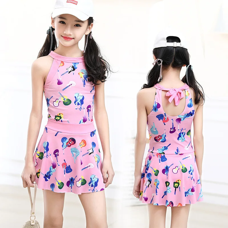 Girls One Piece Swimsuits Skirt Suit Print Flowers Children Swimwear Princesss Kids Beach Dress Bathing Suits Hot Spring Clothes
