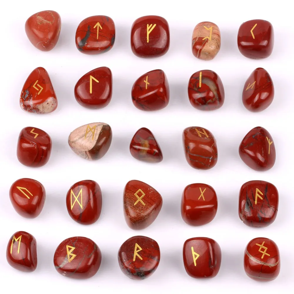 

Red Jasper Rune Stones Engraved Lettering Crystal Set W/ Free Pouch Chakra Stone Reiki EN0477SY