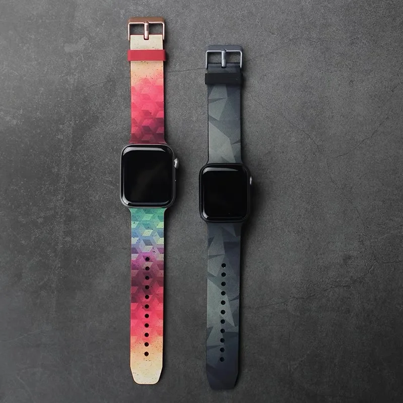 

Painted Pattern Sports Silicone Soft Band For Apple Watch 38mm 40mm Strap For Apple iWatch 42mm 44mm Series 2 3 4 Sport Silicone
