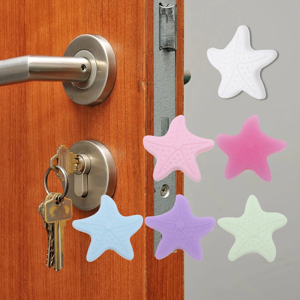 Защитная Наклейка на дверной замок в форме морской звезды, утолщенная Бесшумная ручка, защитные бамперы для двери, буферная защита, накладка, наклейка