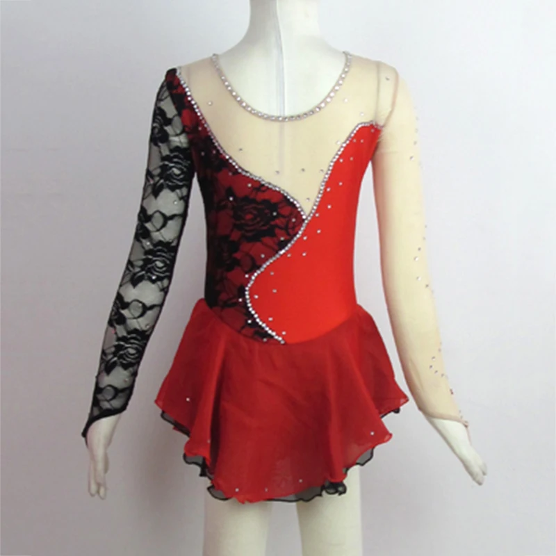 Индивидуальные фигурное катание платье черный и красный цвета пикантные Кружева Конкурс катание платье Для женщин лед платье девушки на