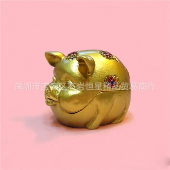 

European Chinese style Metal enamel painted animal Smiling face gold pig model, home desktop decor decoration ornaments(A613)