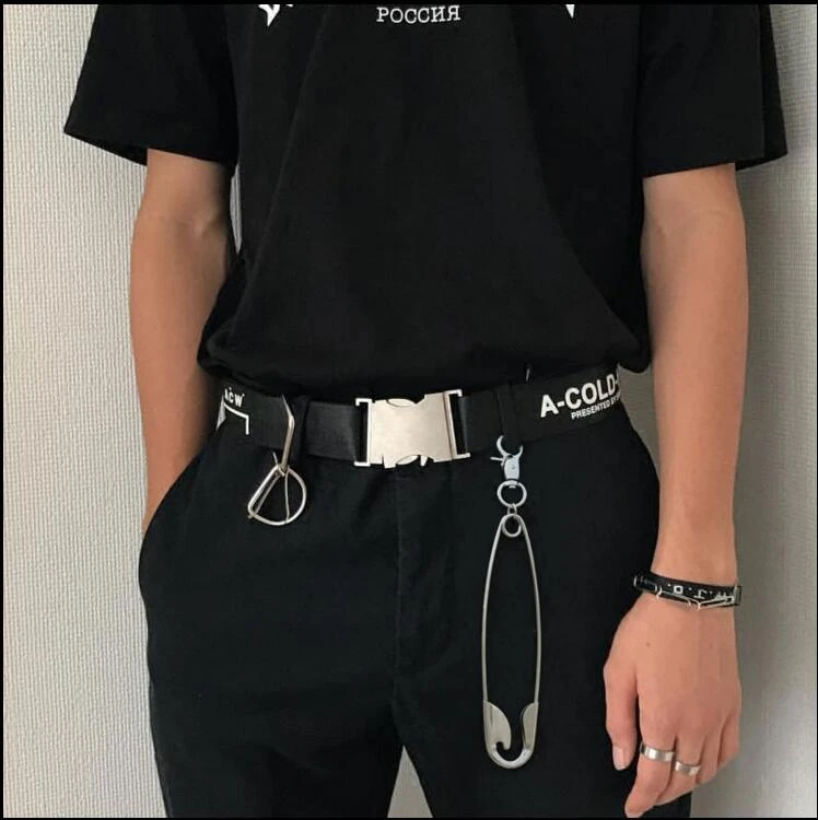 Cadena de cintura para hombre, accesorio de moda Punk, Hip hop, pin grande, cadena de pantalones para accesorios de ropa de Metal plateado, joyería|Cinturones de - AliExpress