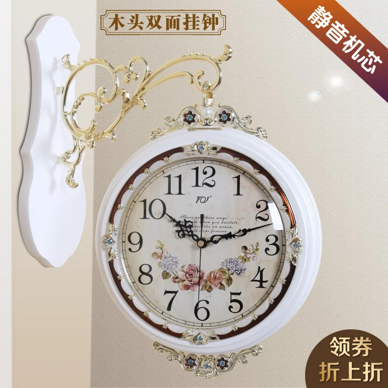 

2018 Sale Clock Wall Saat Tqj European-style Solid Wood Double Wall Clock Fashion Quartz Supe Mute The Sitting Room Bedroom