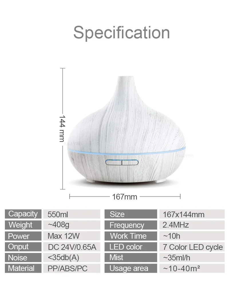 KBAYBO Арома диффузор очиститель воздуха увлажнитель древесины эфирные масла диффузоры 7 цветов Ночной светильник тумана Fogger для дома