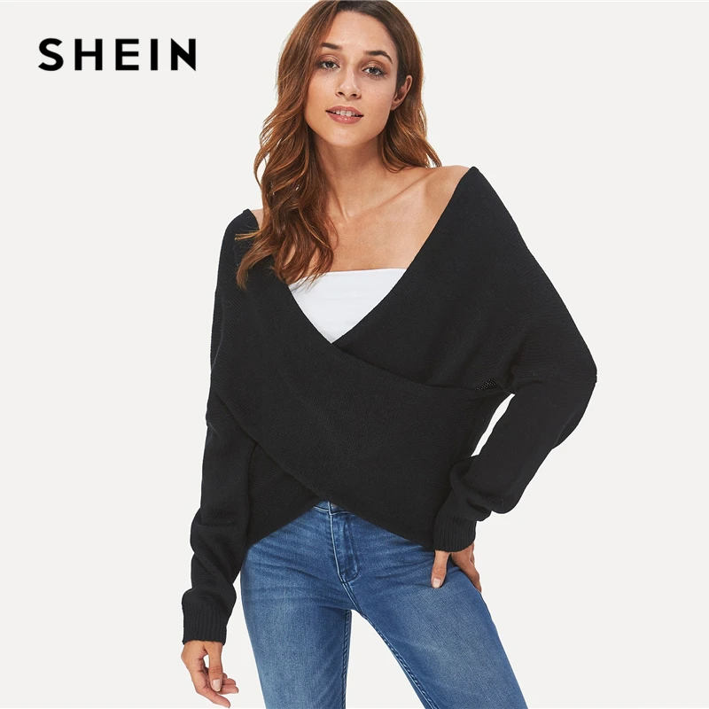 Buy SHEIN Black Weekend Casual Criss Cross V Neck