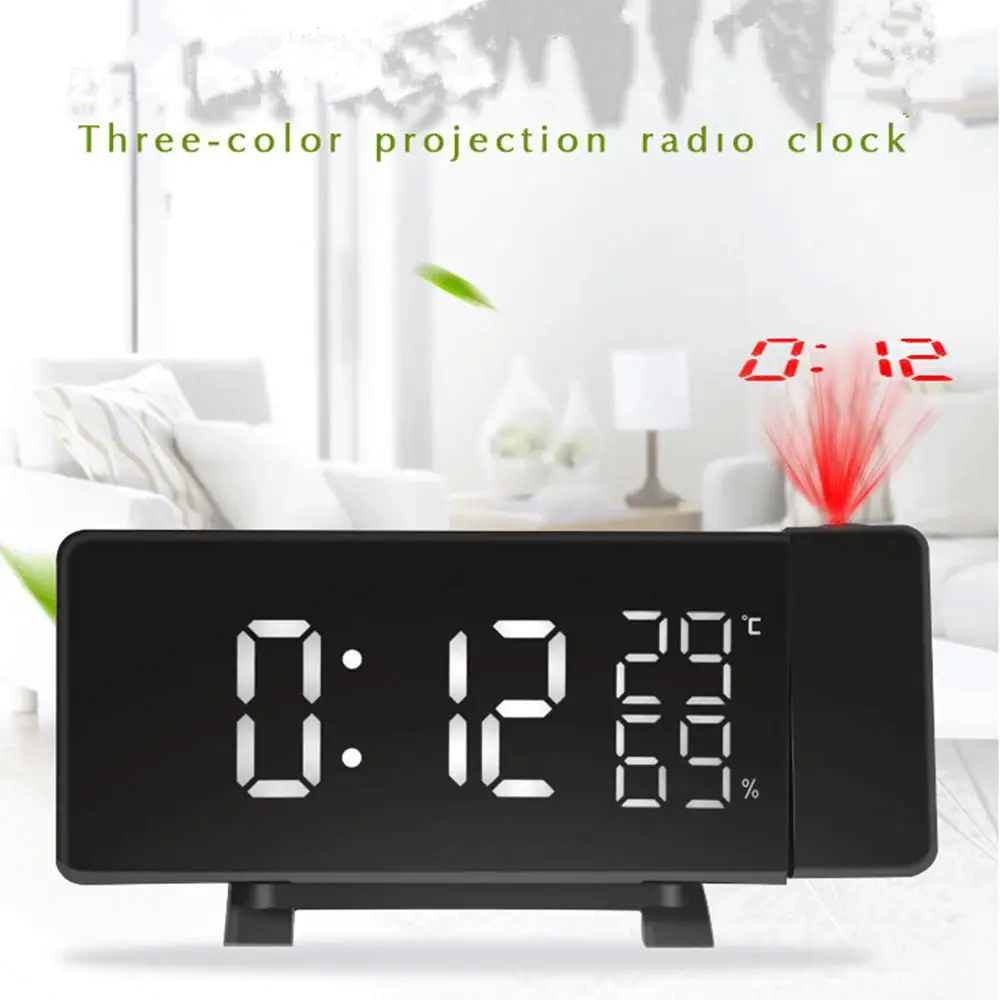3 цвета светодиодный цифровой проектор радио FM настольные часы Настольный будильник - Цвет: black