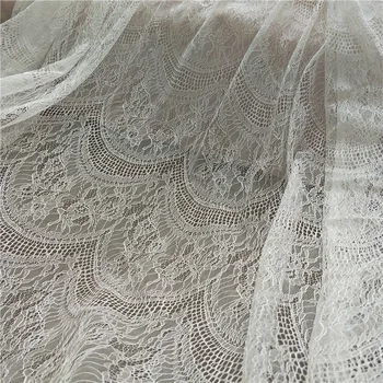 

3M/Lot Summer French Eyelash Lace Fabric 150CM Wide Explosion Arc Mesh Wedding Dress Lace DIY Clothes Accessories Black White