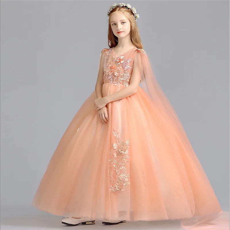 US $105.83 2020 Girls Children Luxury Embroidery Flowers Birthday Wedding Party Princess Dress Host Piano Costumes Model Catwalk Prom Dress