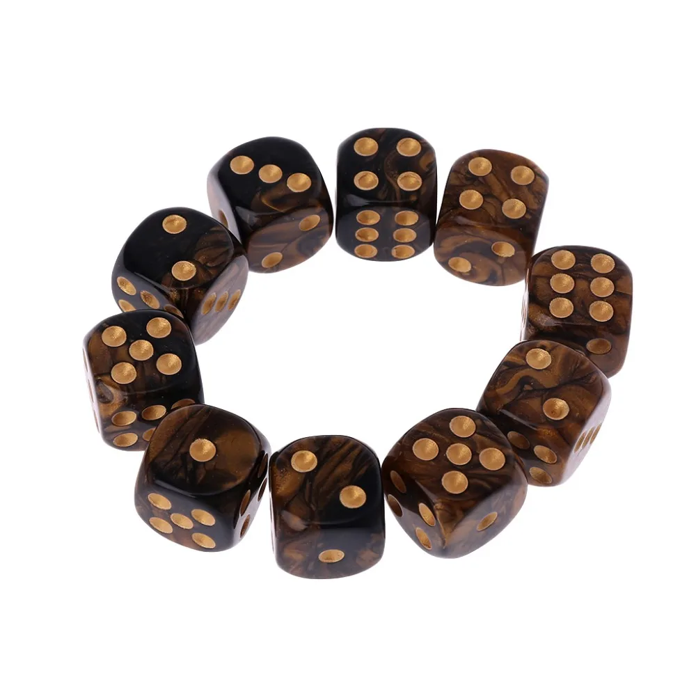 

10 Pcs 16mm Resin Dice D6 Black Gold Points Round Edges KTV Bar Nightclub Entertainment Tools Adult Toys