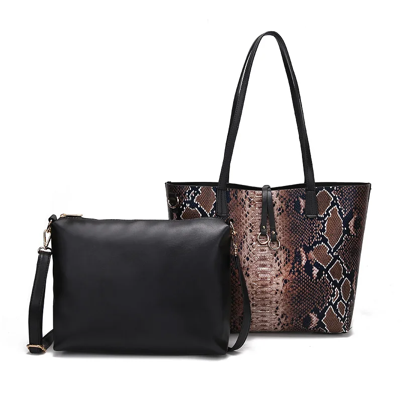 1 комплект/3 шт. Женская композитная сумка из змеиной кожи, кожаная сумка-тоут с змеиным принтом, большая сумка для покупок, большие сумки через плечо, новинка - Цвет: Coffee 2PCS