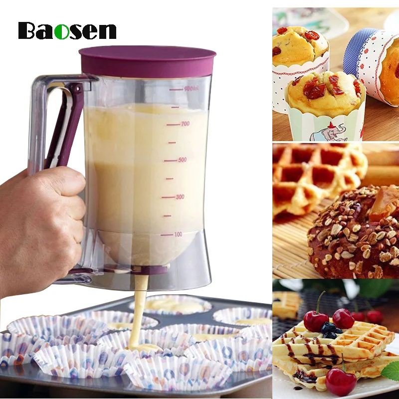 

Baosen 900ml Batter Dispenser Pancake Dispenser DIY Cupcake Waffles Pancakes Cream Separator Measuring Cup Baking Pastry Tools